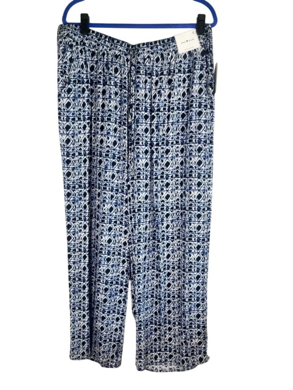 Colorful Coastal Wide Leg Pull On Pant Blue 2X Nautical Resort Preppy Beach Chic